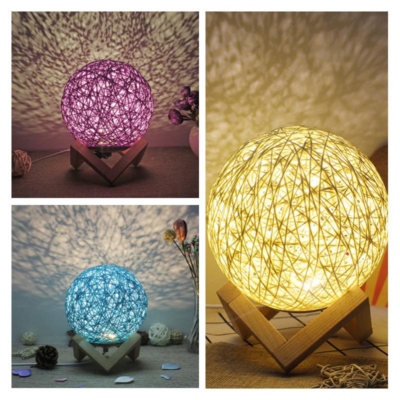

Night Lights 3D Rattan Ball LED USB Moon Lamp For Bedroom Sky Projection Creative Romantic Dream Wall Decor Wedding Gifts
