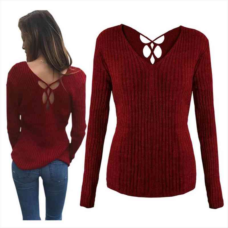 

2022 sweater women autumn winter backless cross pullover jumper knitting loose clothes fashion winter sweater, White;black