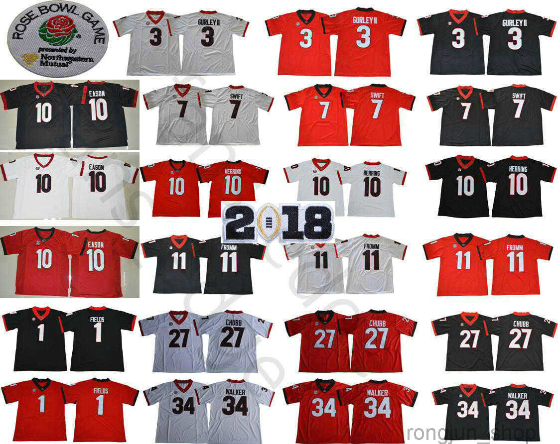 

NCAA Georgia Bulldogs 1 Justin Fields 3 Roquan Smith 7 DAndre Swift 10 Jacob Eason 11 Jake Fromm Rose Bowl Championship Jersey, Same as picture