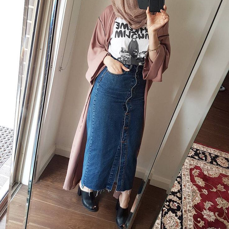

Faldas Mujer Moda 2021 Plus Size Abaya Dubai Muslim Women Long Denim Skirt Turkish Islamic Casual Jeans Bodycon Maxi Skirts