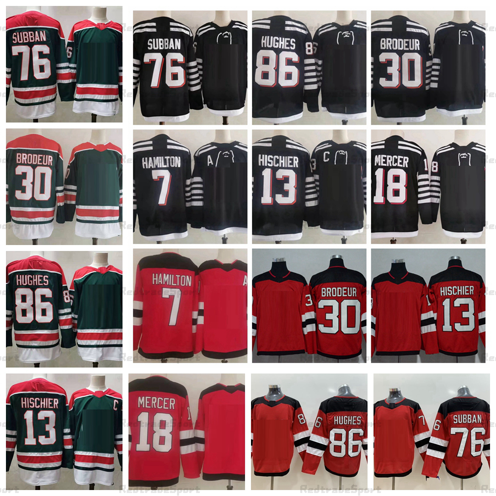 

2022 Reverse Retro 13 Nico Hischier Hockey Jerseys 86 Jack Hughes 30 Martin Brodeur 7 Dougie Hamilton 63 Jesper Bratt 17 Yegor Sharangovich 2.0 Alternate Black Shirts, Reverse retro 76
