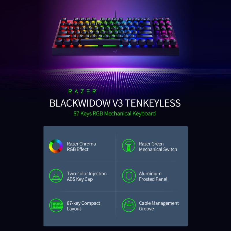 

Keyboards Razer BlackWidow V3 Tenkeyless Wired Gaming Keyboard 87 Keys RGB Mechanical With Green Switches