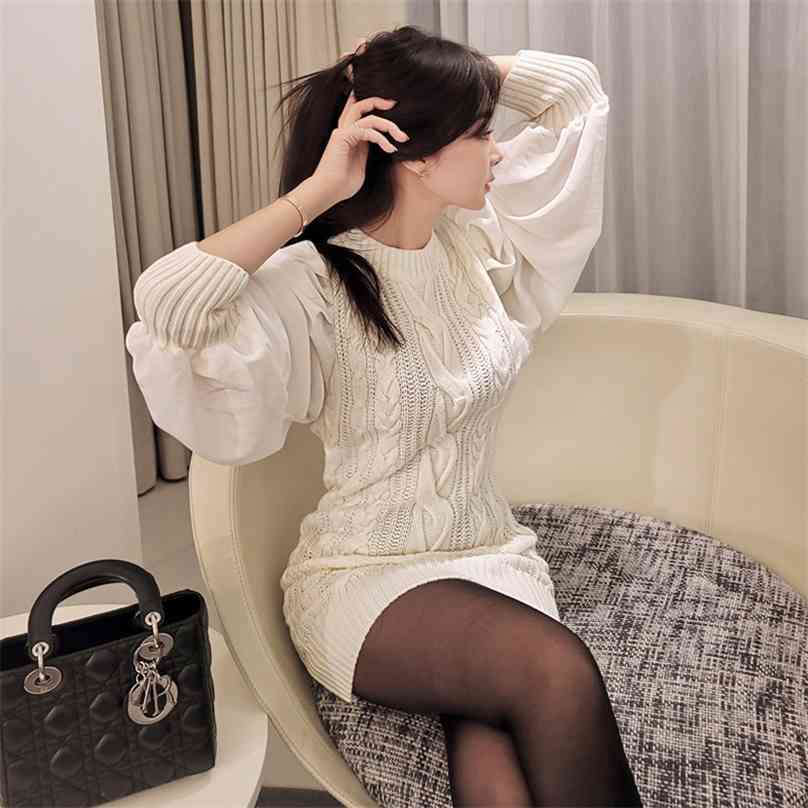 

sweater knitting korea ladies Winter Long Sleeve crew neck warm Sexy casual Party Dresses for women clothing 210602, Color card