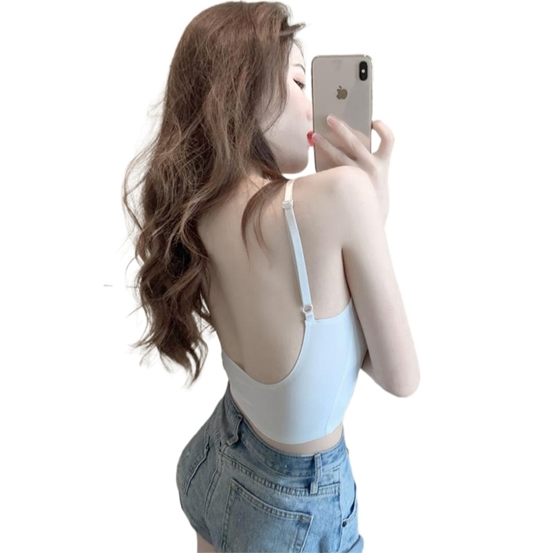 

Fashionable Women's Vest Ice Silk Thin U-shaped Back Adjustable, Outer Wear, and Beautiful Strap y2k tops 210520, Black