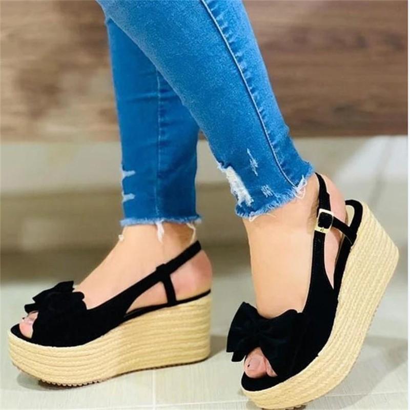 

Sandals Women Butterfly-knot Wedges Female Buckle Peep Toe Shoes Ladies Summer Fashion Platform Footwear Plus Size, White