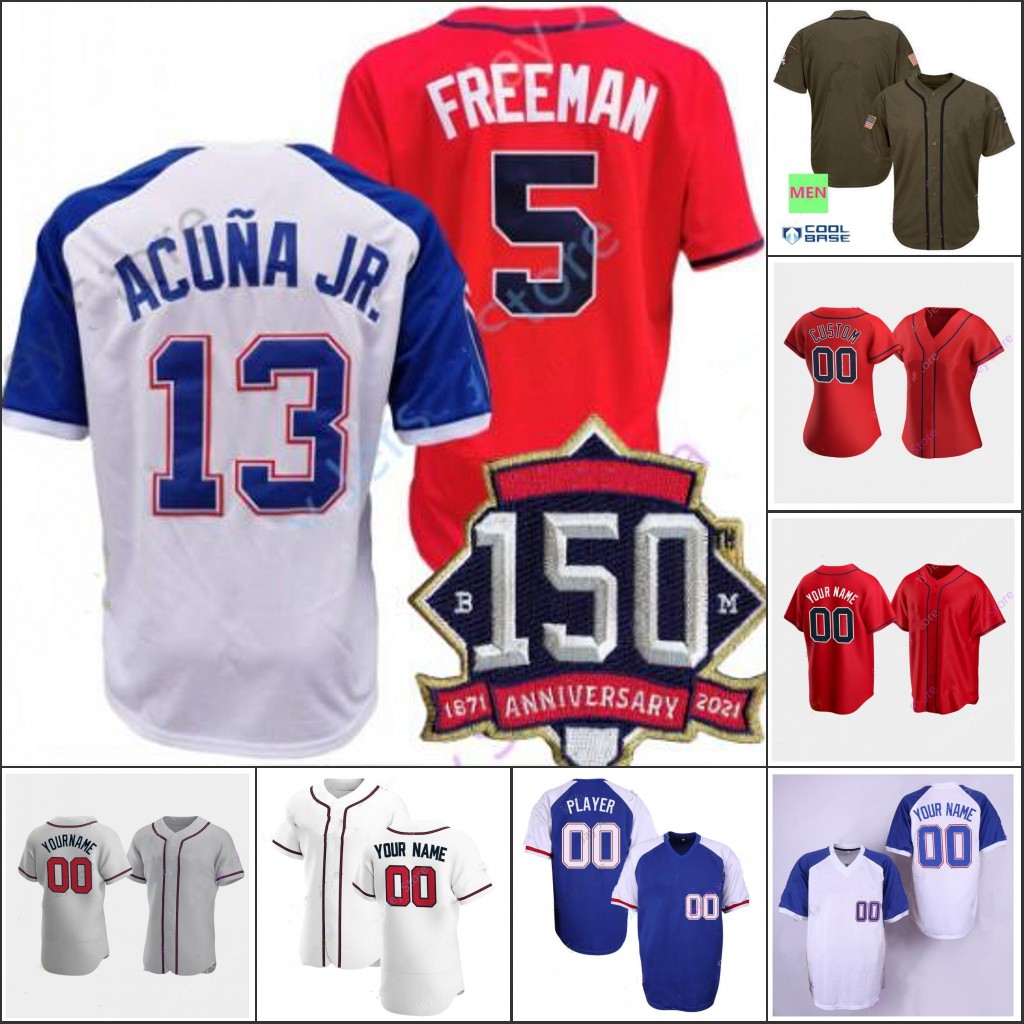 

Jorge Soler baseball Jersey Joc Pederson Max Fried Ozzie Albies Freddie Freeman Dansby Swanson Ronald Acuna Jr. Marcell Ozuna Austin Riley Ender Inciarte, Navy