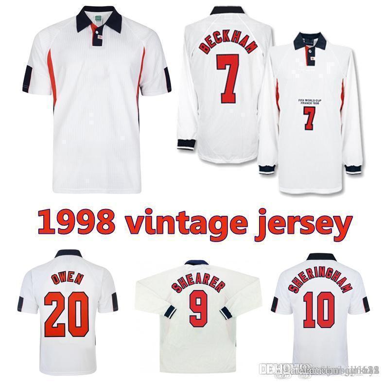

1998 Retro England Home Soccer Jerseys World Cup vintage classic longsleeve BECKHAM SHEARER SHERINGHAM OWEN SCHOLES Football shirt, Black