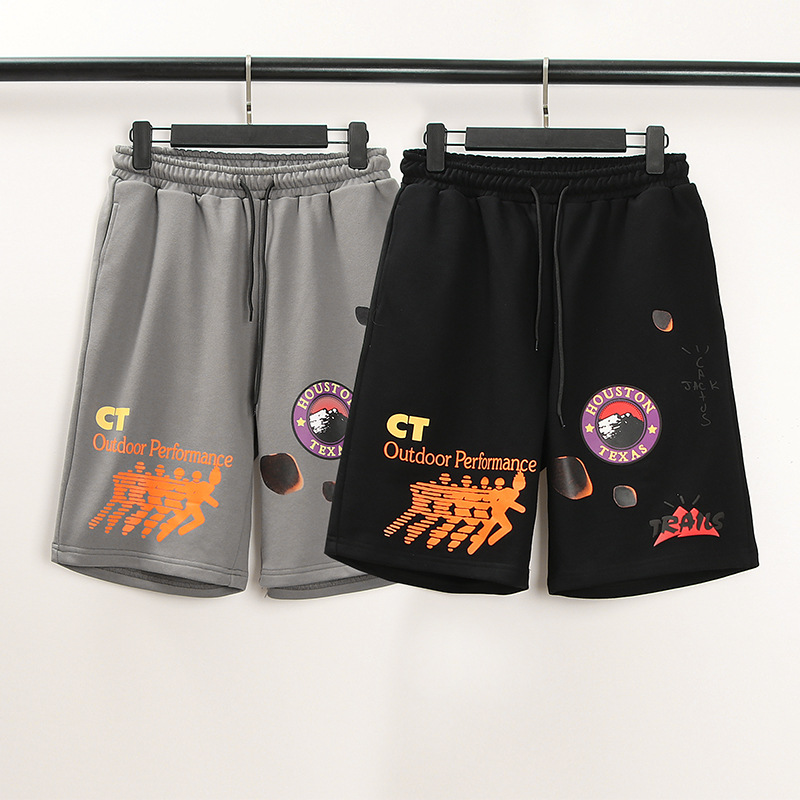 

American High Street Travis Scott Cactus Jack Shorts Hip Hop Rap Casual Loose Print Sports Short Pants Cotton Drawstring Tide Pant, Black