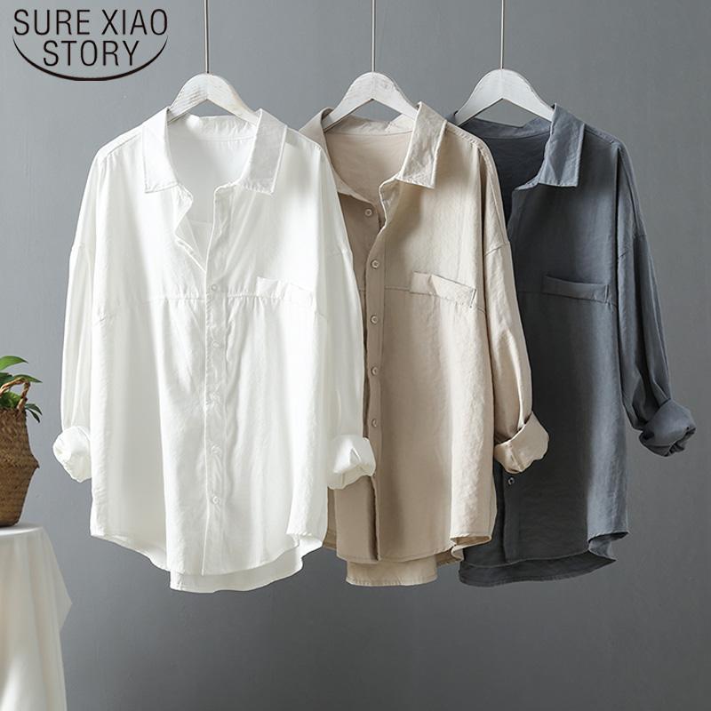 

Women's Blouses & Shirts Spring Autumn Fashion Loose Solid Women Blusas Mujer De Moda 2022 Dark Green Long Sleeve Tops 6720 50, White