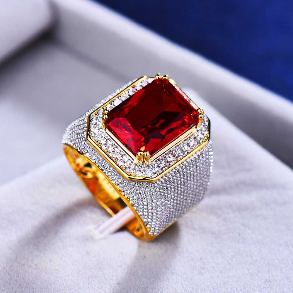 

Gorgeous Male Female Big Red Engagement Ring Cute Yellow Gold Jewelry Zircon Stone Ring Vintage Wedding Rings For Men And Women P0818
