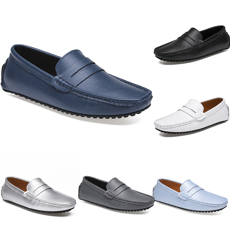 

leather peas men's casual driving shoes soft sole fashion black navy white blue silver yellow grey footwear all-match lazy cross-border 38-46 color94