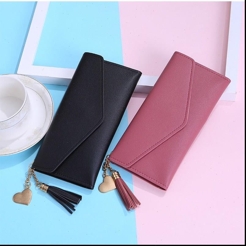 

1pcs long womens wallet female purses tassel coin purse card holder wallets pu leather money bag, Red;black