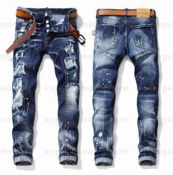 

Mens Cool Rips Stretch Designer Jeans Distressed Ripped Biker Slim Fit Washed Motorcycle Denim Men s Hip Hop Fashion Man Pants 2021FE0A, 1066