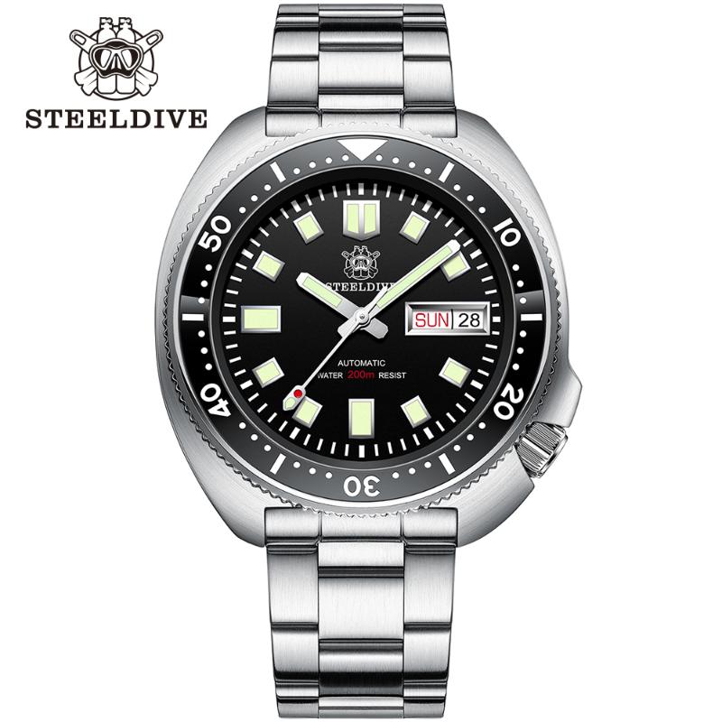 

Wristwatches STEELDIVE Automatic Diver Watch Flat Sapphire Mirror Swiss Ceramic Bezel Luminous SD1970W Men's 200M 20Bar Waterproof Wristwatc, Slivery;brown