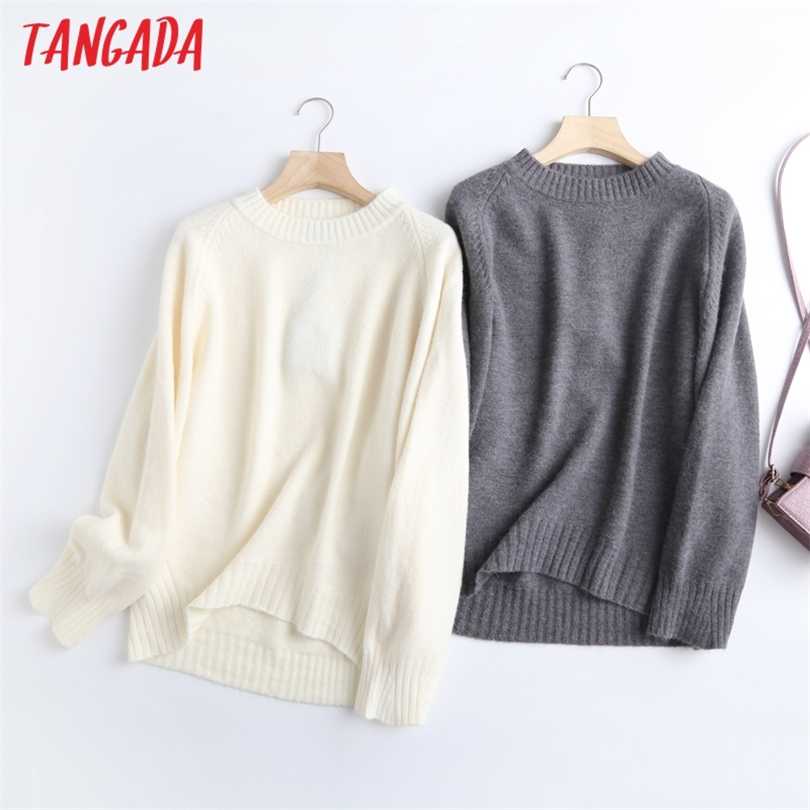

Tangada Women Fashion Elegant Beige Knitted Sweater Jumper O Neck Female Oversize Pullovers Chic Tops 6D24 211018
