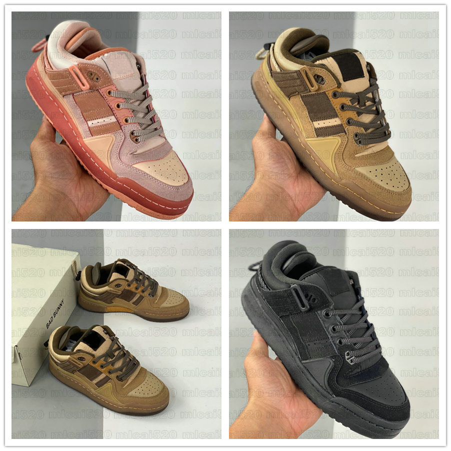 

BAD BUNNY X FORUM BUCKLE LOW Shoe Teens Active Sneakers THE FIRST CAFE Brown Back To School Black Easter Egg Pink Womens Men Designer Trainers Casual Shoes, 01