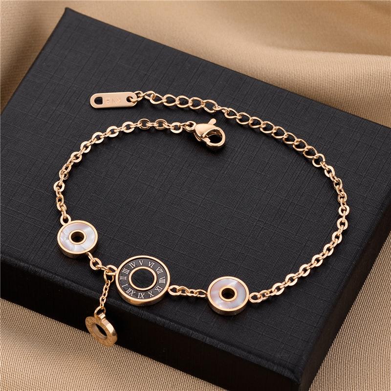 Link, Chain 2021 Black And White Shellfish Rose Gold Bracelet Titanium Steel High-end Celebrities Do Not Fade Simple Hand Accessories-image-707527985