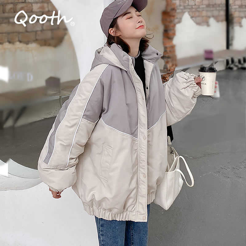 

Qooth Spring Jacket INS Trendy Long Sleeve Loose Female Oversize Coat Windbreaker Patchwork For Women QT215 210609, Beige