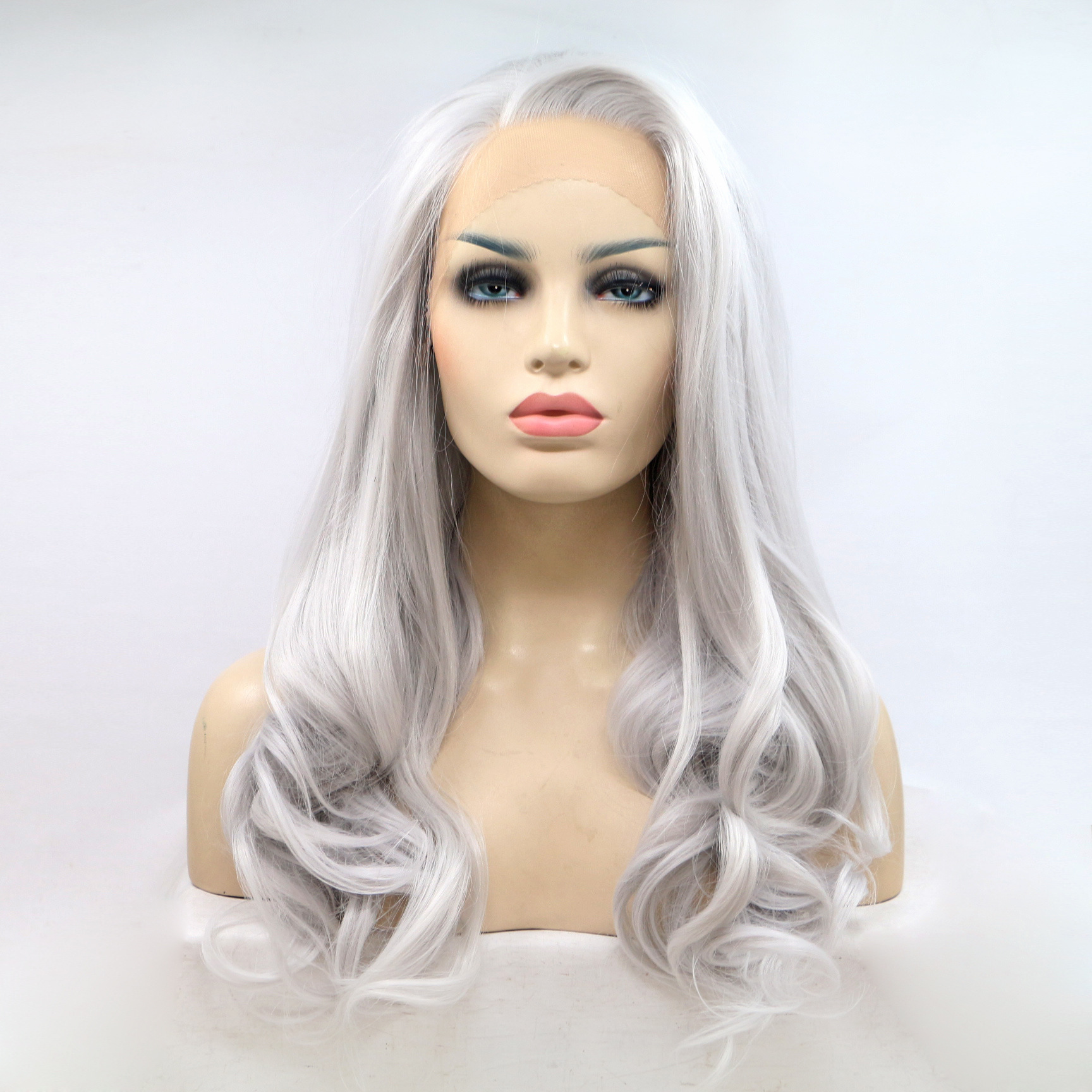 

2021 new high-temperature silk headset European and American fashion fashion silver-white front lace half-hand hook wig high-end daily leisu, Custom