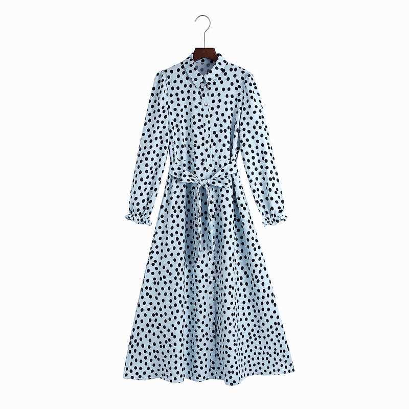 

Women Long Dress Spring Fashion Full Sleeve Polka Dot Modern Lady Slash Vestidos 210602