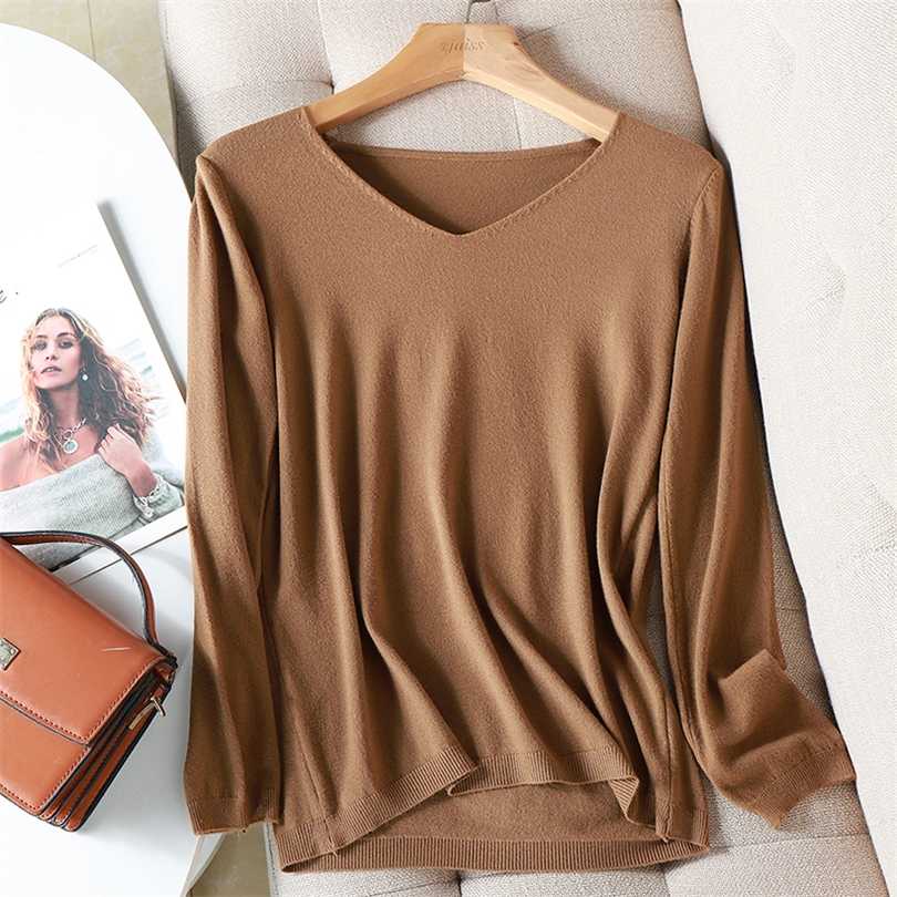 

AOSSVIAO autumn winter Sweater Knitted Pullover women v-neck oversize sweater female loose long sleeve top Jumper 211018, Yellow