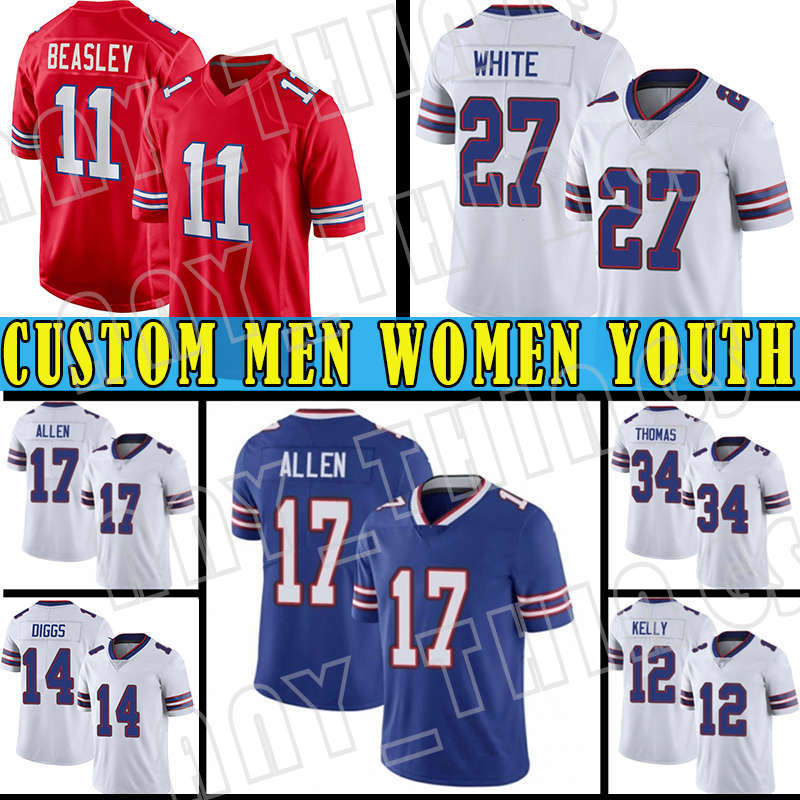 

17 Josh Allen 14 Stefon Diggs custom 27 Tre'Davious White Men 11 Cole Beasley Football Jersey Jerry Hughes Matt Milano Jim Kelly Gregory Rousseau Zack Moss Oliver, Custom men(bier)