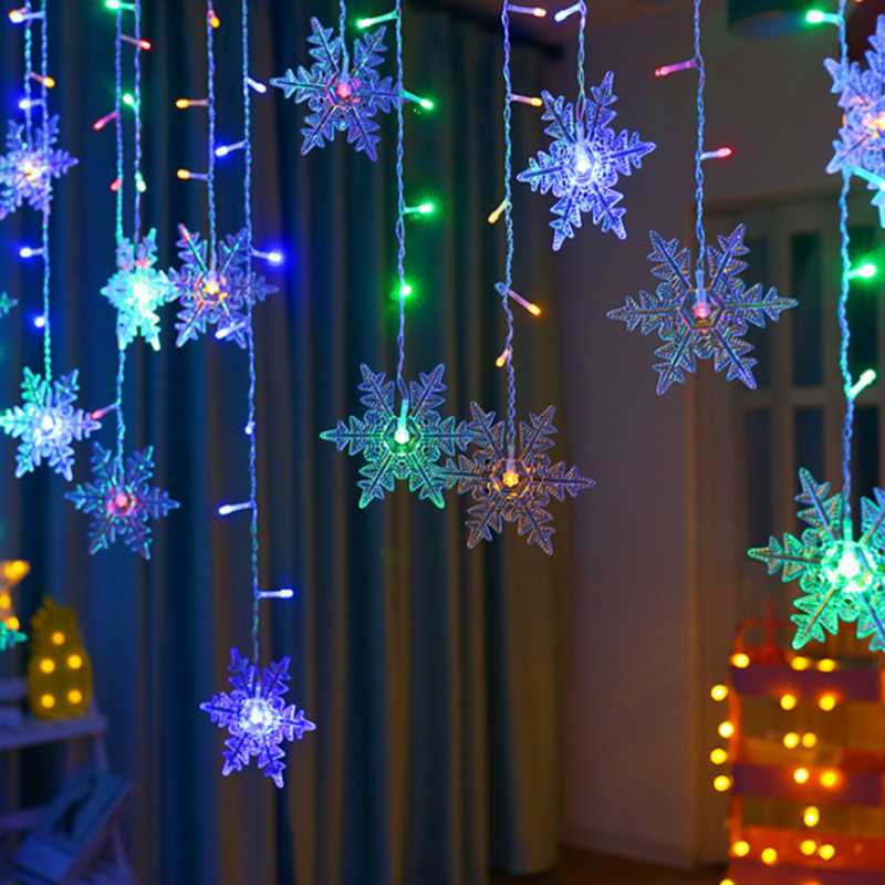 

Night Lights LED Light Fairy Christmas Lamp Holiday Lighting AC 220V EU Plug Snowflake 96 Curtain String Garland Decoration