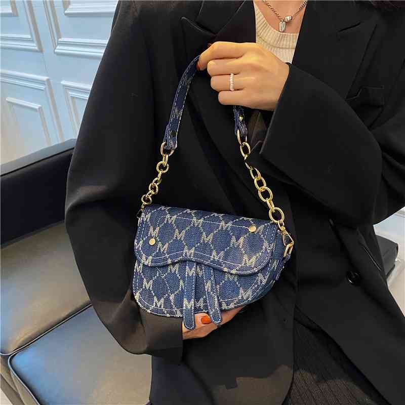 

Armpit female 2021 new denim saddle fashion one shoulder printed small messenger bag, White