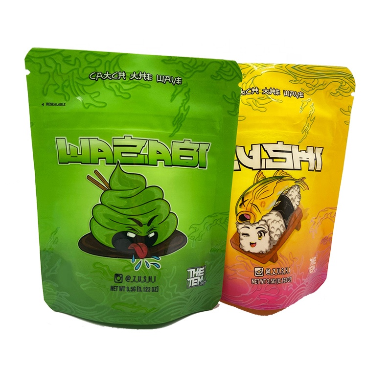 

sush edible mylar plastic bag stand up pouch zipper bags with glossy material