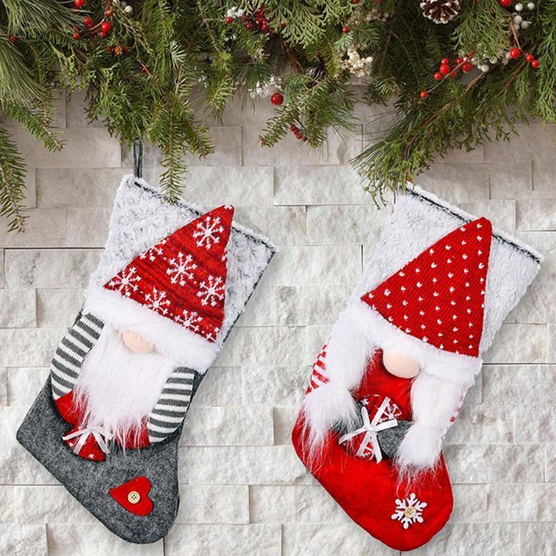

Christmas Decorations Stocking Xmas Children Gift Bags Fireplace Decoration Candy Socks Holder Year Pendant Tree C2N0