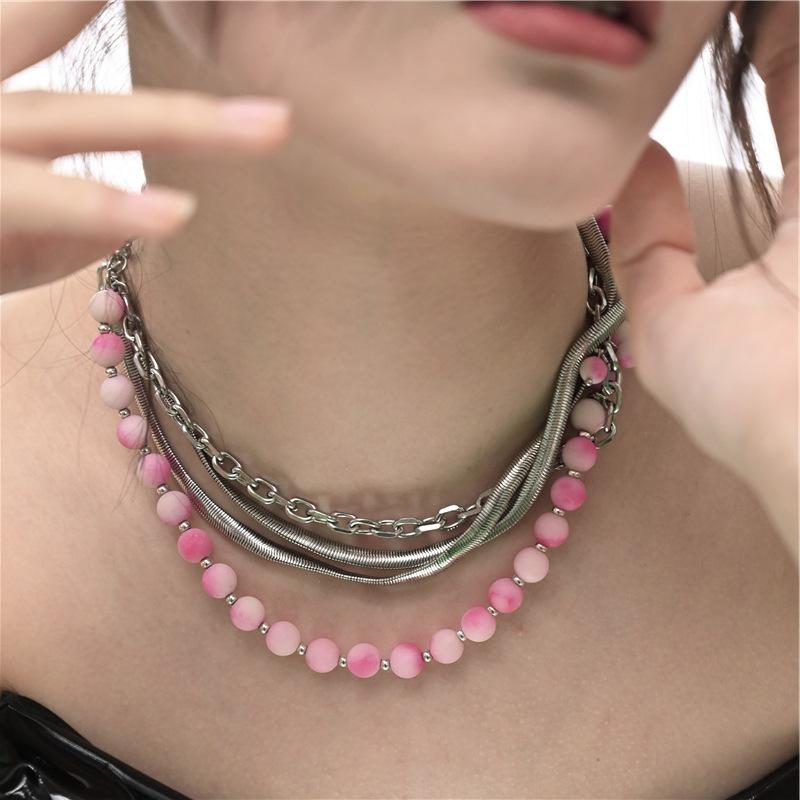 

Chokers Origin Summer Hiphop Multi-layer Gradient Color Round Ball Necklace For Women Punk Stainless Steel Jewelry
