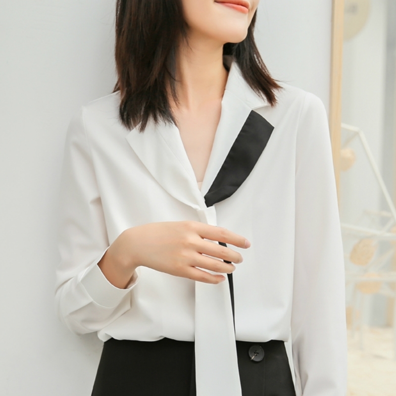 

Blouses Woman Long Sleeve Chiffon Blouse Women Tops Bow V-neck Office Ladies Tops White Blouse Womens Tops And Blouses C324 210602