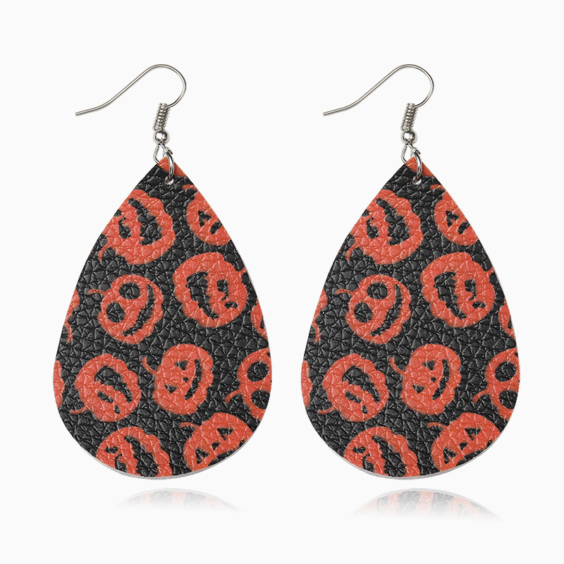 

2019 New Christmas Halloween Leather Earrings for Women Girls Teardrop Pumpkin Owl Cat Witch Flowers Skull Print Petal Drop Earrings Jewelry