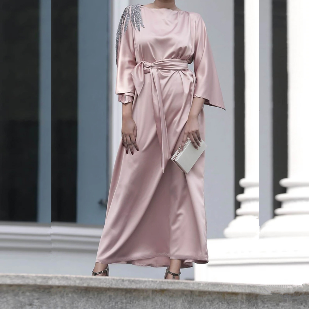 Ramadan Eid Mubarak Muslim Fashion Satin Dresses For Women Hijab Long Dress Abaya Dubai Turkey Islam Vestidos Robe Longue Femme-image-758036522