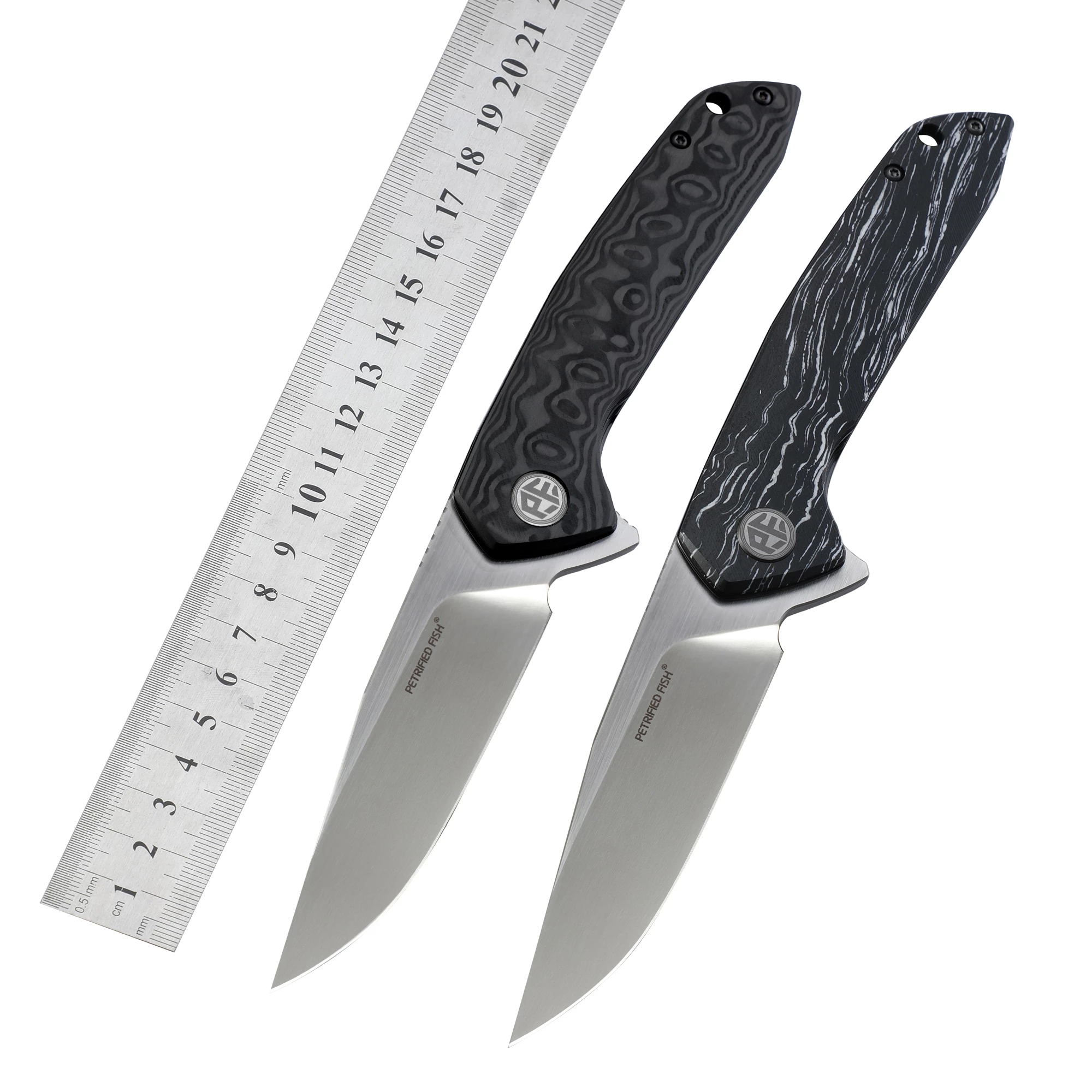 

Origina Petrified fish 989 K110 stee foding knife Damask pattern hande Hunting knives ceramics ba bearings EDC toos