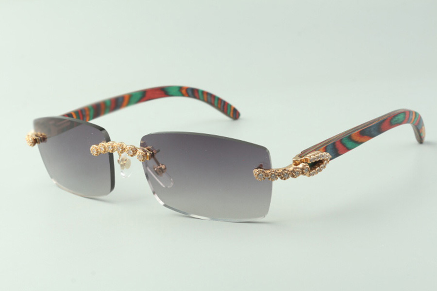 

2021 exquisite bouquet diamond sunglasses 3524012 with natural peacock wooden temples glasses lens 3.0 thickness,size: 18-135 mm