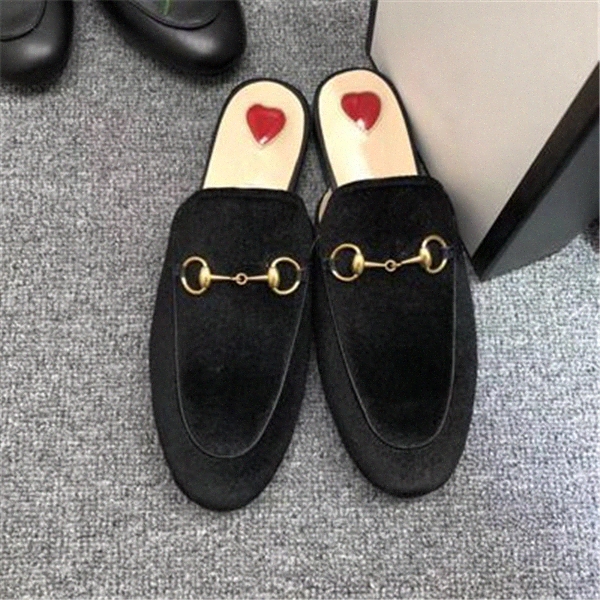 

Men women slippers soft cowhide Lazy women Leather shoes Metal buckle beach slippers Mules Princetown Classic lady slippers Large Eur 34-45 M9Cc#, Black