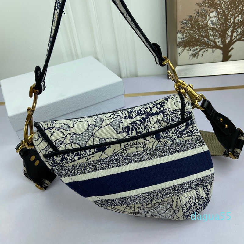 

Ladies designer bags handbag 2021 new one shoulder messenger top quality classic embroidery saddle bag size 25.5cm, Blue