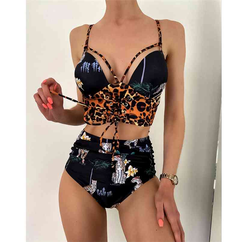 

Sexy High Waist Bikini Women Swimsuit Arrival Swimwear Hollow Out Print Striped Bathing Suit Beachwear Biquini Female 210708, Mjlz119r1
