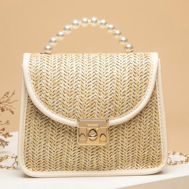 

Evening Bags Women Bag High-quality Pearl Bohemia Summer Girls' Pastoral Wind Woven Retro Hand-held Straw Fashion Sidebag