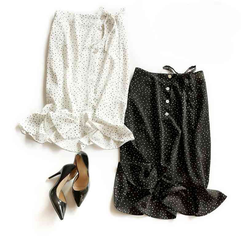 

Japan Style Irregular Dot Skirts for Women Sweet Fresh Chiffon High Waist Skirt Female Fashion Office Lady Bottoms 210525, Beige