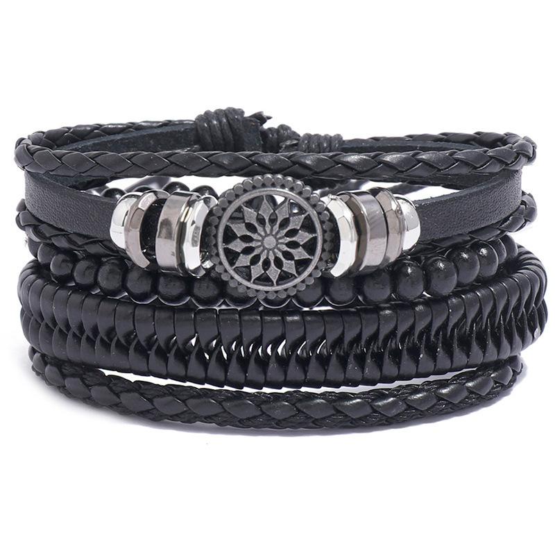 

Link, Chain 2021 Simple Retro Braided Personality Leather Bracelet Diy Combination 4-piece Mens SBR210082