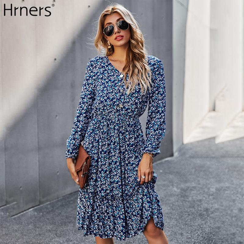 

Casual Dresses Hrners Fashion Floral Print Elegant Midi Dress Women Autumn Spring Ladies Long Sleeve Ruffle Ruched Sweet Streetwear, Orange