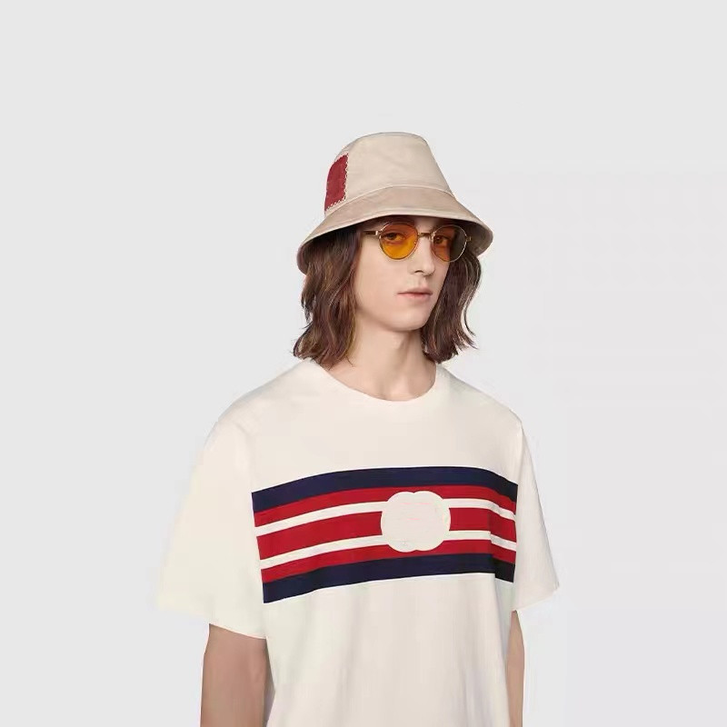 

European Made In Italy Short sleeve Tee Men Women High Street Luxury Red and blue stripe printed T-Shirt Fashion Summer Spring Breathable Tshirts