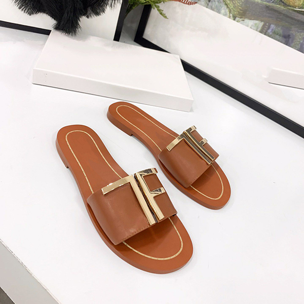 

SummerGolden Button Beach Lady Designer Leather Flat-soled Slippers 35-42 kj002, Black