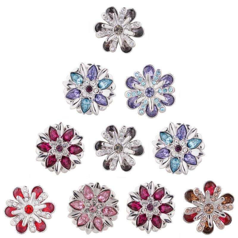 

Charm Bracelets 10pcs/lot 2021 18mm Alloy Flower Fashion Snap Button Rhinestone Ginger Crystal Snaps Jewelry Fit Bracelet