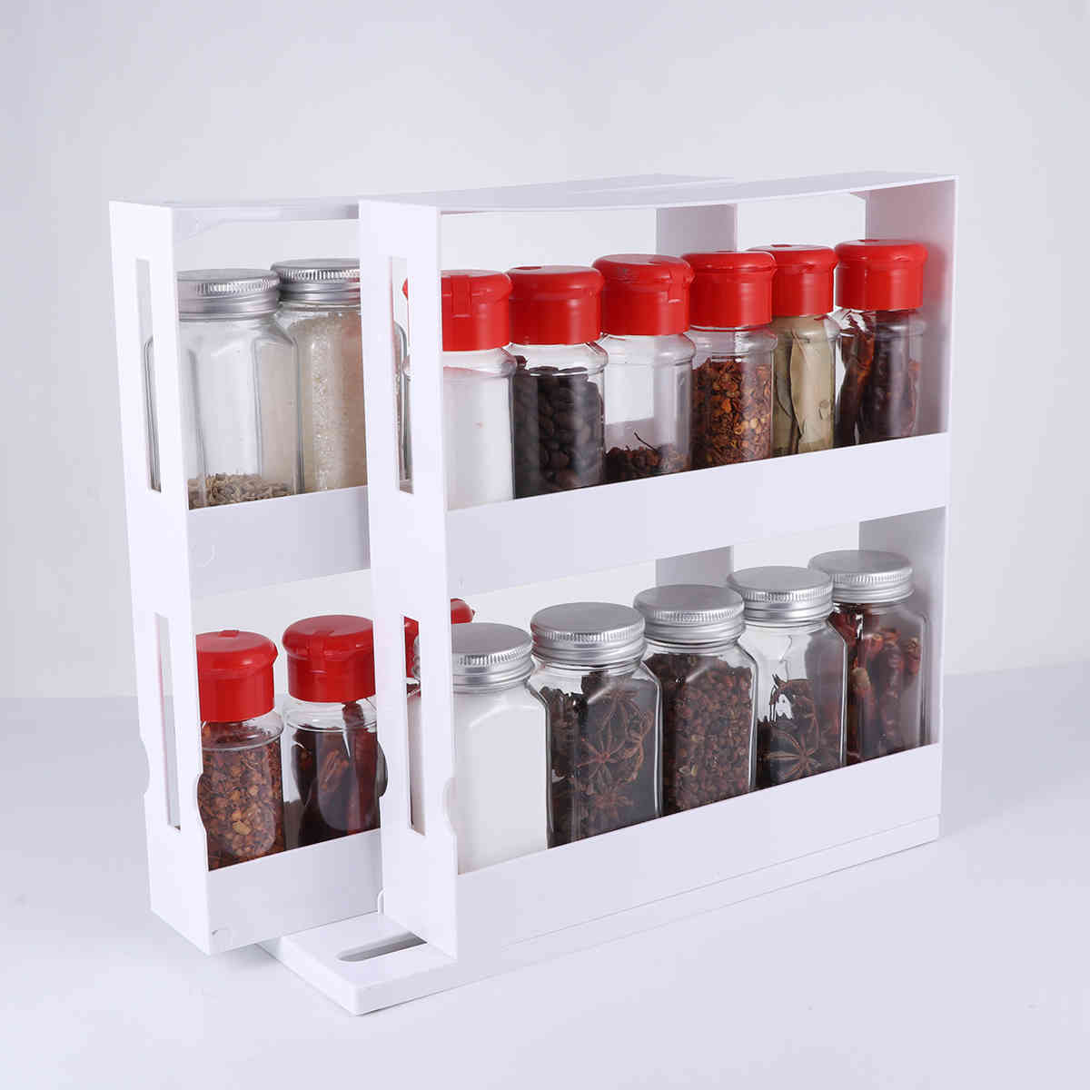 2 Layer Storage Kitchen Rotating Organize Spices Jar Bottle Storage Rack Kitchen Bottle Storage Organizer Shelves Slide Cabinet-image-690903534