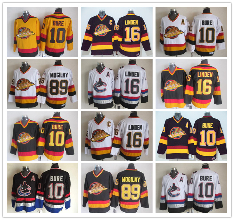 

16 Trevor Linden Jersey Men Vancouver Canucks Vintage CCM Hockey Jerseys 10 Pavel Bure 89 Alexander Mogilny Stitched Black White classical r, Black;red
