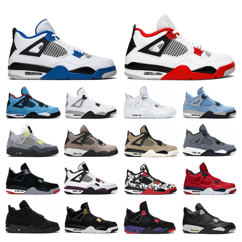 

2021 Men basketball shoes Jumpman 4 Fire Red Bred Neon Sail Taupe Haze White Oreo 4s sport sneakers size 5.5-13, Pure money