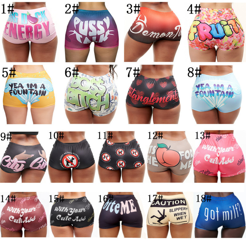 

Summer Women Leggings Letters Printed Sexy Sports Booty Shorts Mini Yoga Pants Ladies Plus Size Fashion Workout Clothes, Black